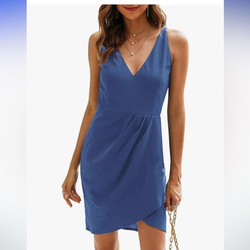 Manydress Women's Sleeveless V Neck Summer Dress faux-Wrap